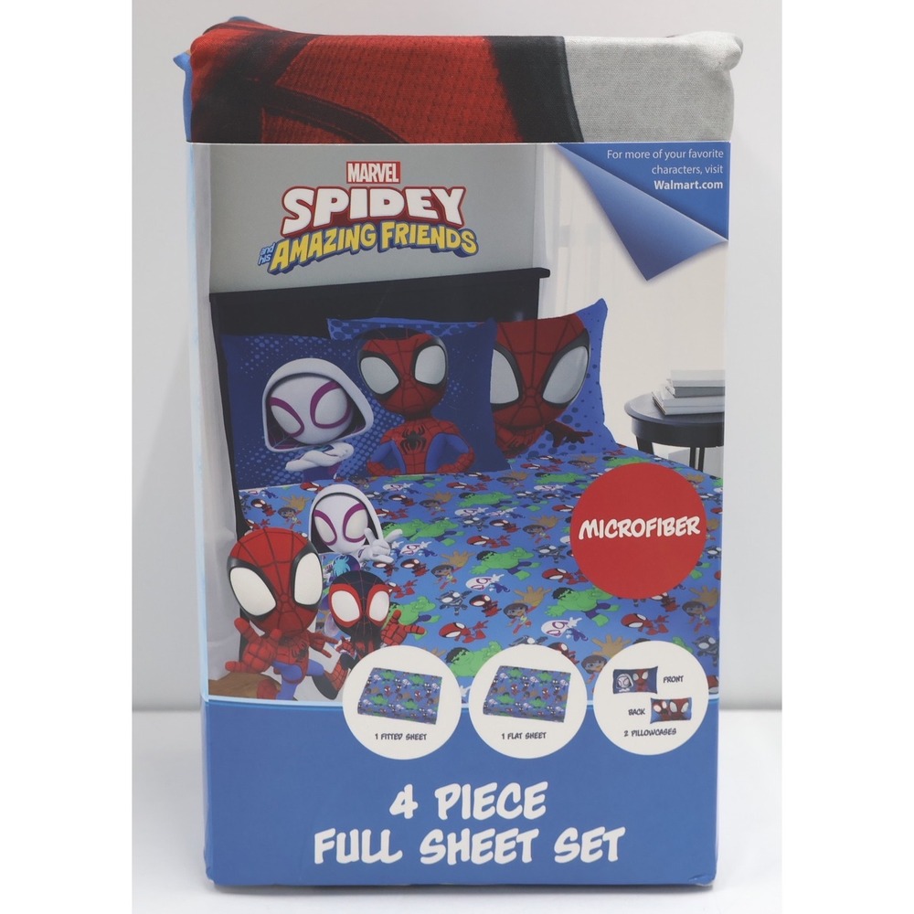 Marvel Spidey and His Amazing Friends Full Sheet Set 4pc Blue New Microfiber - Picture 3 of 6